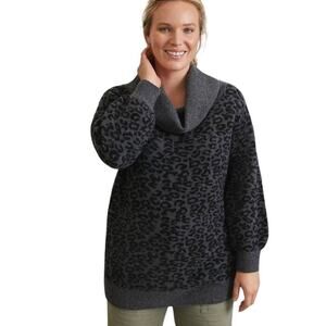 By Anthropologie A+ Emmy Cowl Sweater Leopard Black Wool Yak 2X Plus Size